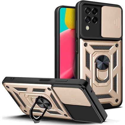 Mobigear Armor Ring Cam Slide Samsung Galaxy M53 Hülle Hardcase Backcover Stoßfest mit Ringhalter - Gold