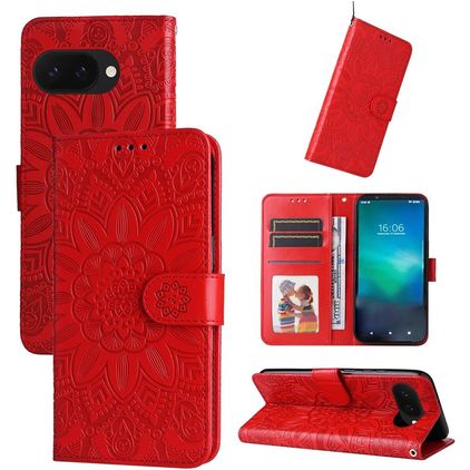 Mobigear Sunflower Google Pixel 9a Hülle Klapphülle Geldbörse - Rot