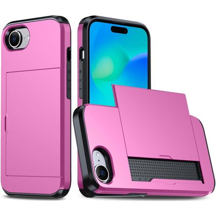 Mobigear Card iPhone 16e Hülle Hardcase Backcover Stoßfest mit Kartenhalter - Magenta