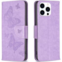 Mobigear Butterfly iPhone 16 Pro Hülle Klapphülle Geldbörse - Lila