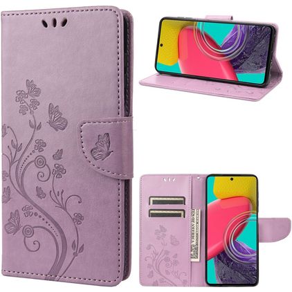 Mobigear Flowers Samsung Galaxy M53 Hülle Klapphülle Geldbörse - Lila