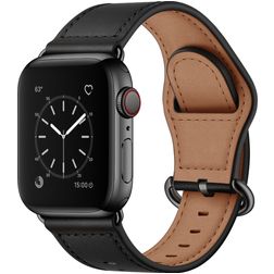 Mobigear Venezia Leder Apple Watch Armband Dornschließe - 49/46/45/44 mm - Schwarz