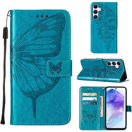 Mobigear Butterfly Samsung Galaxy A55 Hülle Klapphülle Geldbörse - Blau