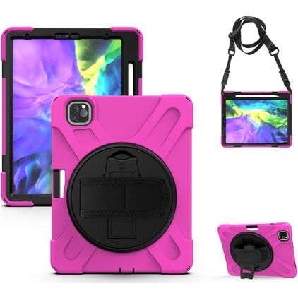 Mobigear SureGrip XGuard iPad Pro 11 Zoll (2021) Hülle Kunststoff,Silikon Backcover + Stifthalter + Schulterträger + Ständer - Pink