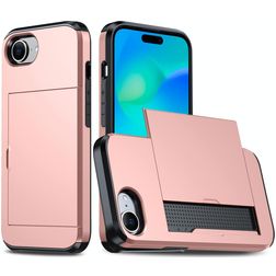 Mobigear Card iPhone 16e Hülle Hardcase Backcover Stoßfest mit Kartenhalter - Roségold