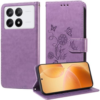 Mobigear Flowers POCO X6 Pro Hülle Klapphülle Geldbörse - Lila