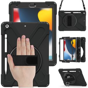 Mobigear SureGrip XGuard iPad 9 (2021) Hülle Kunststoff,Silikon Backcover + Stifthalter + Schulterträger + Ständer - Schwarz