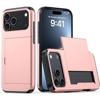Mobigear Card iPhone 18 Pro Hülle Hardcase Backcover Stoßfest mit Kartenhalter - Pink