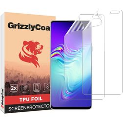 GrizzlyCoat Samsung Galaxy S10 5G Hydrogel-TPU Displayschutz - Hüllenfreundlich + Montagerahmen (2er Pack)