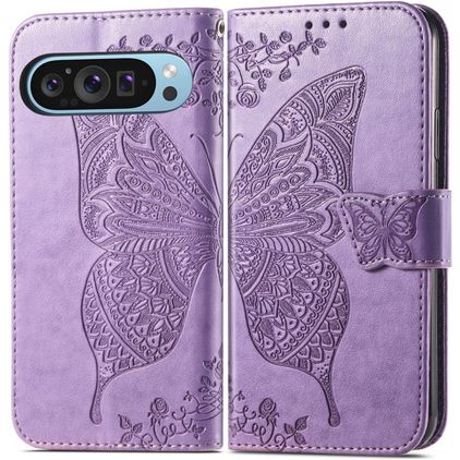Mobigear Butterfly Google Pixel 10 Pro XL Hülle Klapphülle Geldbörse - Lila
