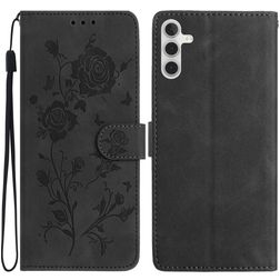 Mobigear Flowers Samsung Galaxy A17 Hülle Klapphülle Geldbörse - Schwarz