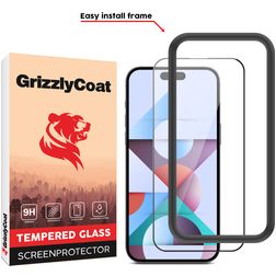 GrizzlyCoat Easy Fit iPhone 15 Pro Panzerglas Gehärtetes Glas Displayschutz - Hüllenfreundlich + Applikator - Schwarz