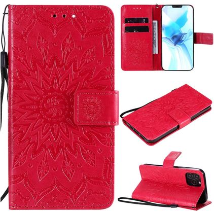 Mobigear Sunflower iPhone 12 Mini Hülle Klapphülle Geldbörse - Rot