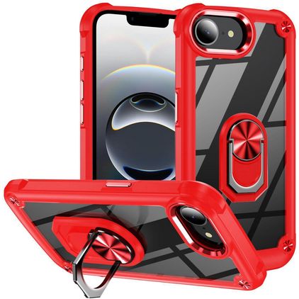 Mobigear Crystal Ring iPhone 16e Hardcase Backcover mit Ringhalter - Rot