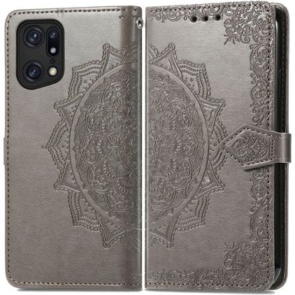 Mobigear Mandala OPPO Find X5 Pro Hülle Klapphülle Geldbörse - Grau