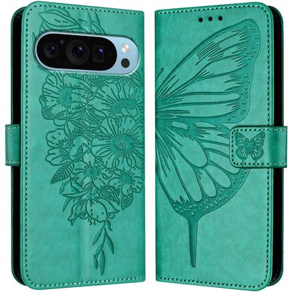 Mobigear Butterfly Google Pixel 9 Pro XL Hülle Klapphülle Geldbörse - Grün