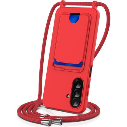 Mobigear Lanyard Card Samsung Galaxy A57 Silikon Handykette mit Kartenhalter - Rot