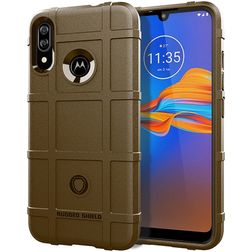 Mobigear Rugged Shield Motorola Moto E6 Plus Hülle Flexibles TPU Backcover Stoßfest - Braun