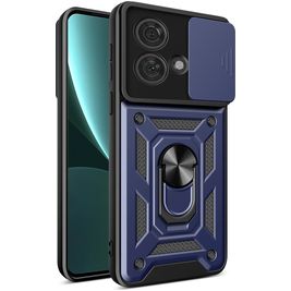 Mobigear Armor Ring Cam Slide Motorola Edge 40 Neo Hülle Hardcase Backcover Stoßfest mit Ringhalter und Kamera Slider - Blau