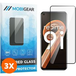 Mobigear Premium Realme 9i Panzerglas Displayschutz - Hüllenfreundlich - Schwarz (3er Pack)