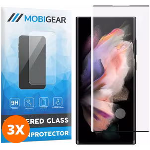 Mobigear Curved Samsung Galaxy S23 Ultra Panzerglas Gehärtetes Glas Displayschutz - Hüllenfreundlich - Schwarz (3er Pack)