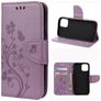 Mobigear Flowers iPhone 12 Pro Hülle Klapphülle Geldbörse - Lila