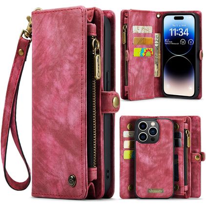 Caseme 008 iPhone 14 Pro Hülle Abnehmbare 2in1 Klapphülle Geldbörse - Rot