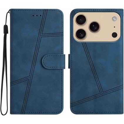 Mobigear Stitch iPhone 17 Pro Hülle Klapphülle Geldbörse - Blau