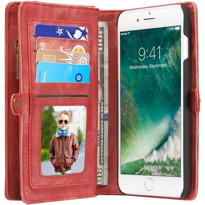 Caseme 008 iPhone 7 Plus Hülle Abnehmbare 2in1 Klapphülle Geldbörse - Rot