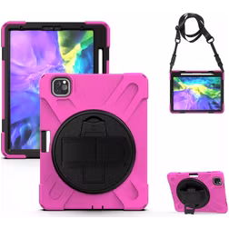 Mobigear SureGrip XGuard iPad Pro 12.9 Zoll (2020) Hülle Kunststoff,Silikon Backcover + Stifthalter + Schulterträger + Ständer - Pink
