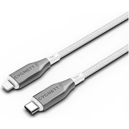 Cygnett Armoured Braided USB-C auf Apple Lightning MFI Kabel 2 Meter - Weiß