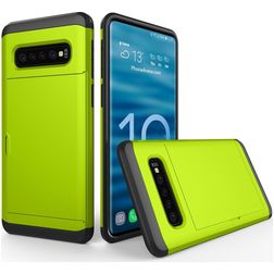 Mobigear Card Samsung Galaxy S10 Hülle Hardcase Backcover Stoßfest mit Kartenhalter - Grün