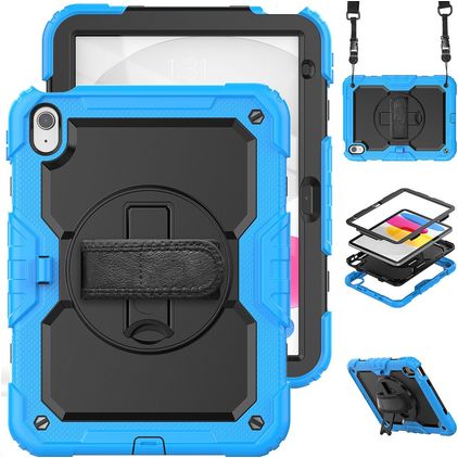 Mobigear SureGrip Xtreme iPad 10 (2022) Hülle Kunststoff,Silikon Backcover + Schulterträger + Ständer - Schwarz / Blau