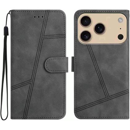 Mobigear Stitch iPhone 17 Pro Hülle Klapphülle Geldbörse - Grau