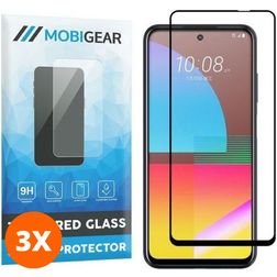 Mobigear Premium HTC Desire 21 Pro Panzerglas Gehärtetes Glas Displayschutz - Hüllenfreundlich - Schwarz (3er Pack)