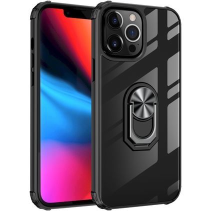 Mobigear Crystal Ring iPhone 14 Plus Hülle Hardcase Backcover mit Ringhalter - Transparent / Schwarz