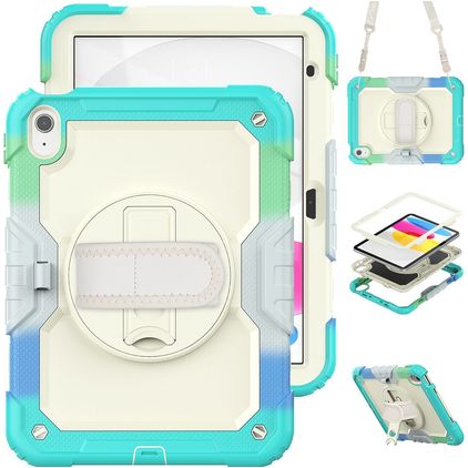 Mobigear SureGrip Xtreme iPad 11 (2025) Hülle Kunststoff,Silikon Backcover + Schulterträger + Ständer - Weiß / Türkis