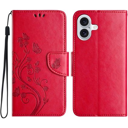 Mobigear Flowers iPhone 16 Hülle Klapphülle Geldbörse - Rot