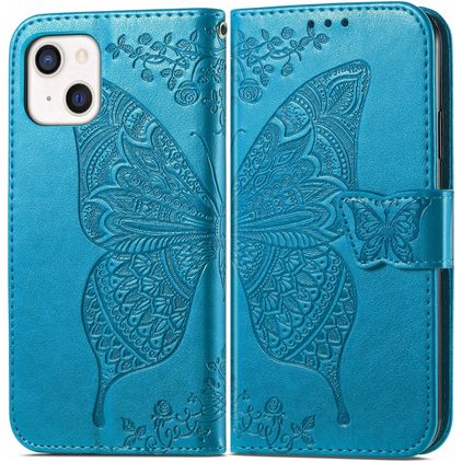 Mobigear Butterfly iPhone 13 Mini Hülle Klapphülle Geldbörse - Blau