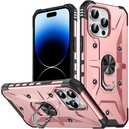 Mobigear Armor Ring iPhone 14 Pro Max Hülle Hardcase Backcover Stoßfest mit Ringhalter - Roségold