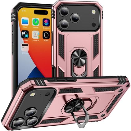 Mobigear Armor Ring iPhone 18 Pro Max Hülle Hardcase Backcover Stoßfest mit Ringhalter - Roségold