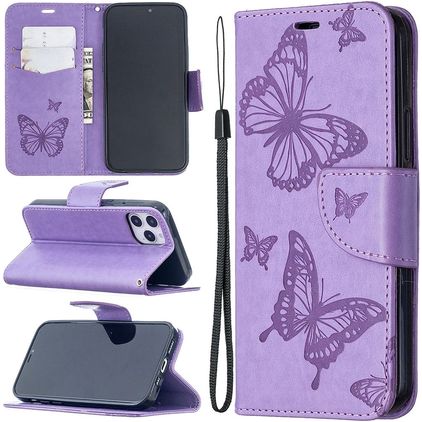 Mobigear Butterfly iPhone 12 Hülle Klapphülle Geldbörse - Lila