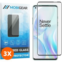Mobigear Curved OnePlus 8 Panzerglas Gehärtetes Glas Displayschutz - Hüllenfreundlich - Schwarz (3er Pack)