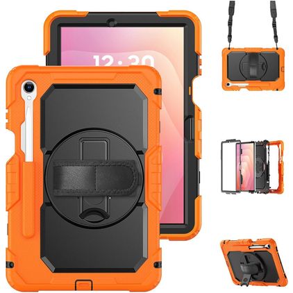 Mobigear SureGrip XGuard Samsung Galaxy Tab S11 Hülle Kunststoff,Silikon Backcover + Stifthalter + Schulterträger + Ständer - Orange