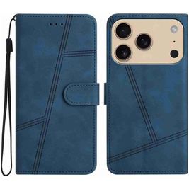 Mobigear Stitch iPhone 17 Pro Hülle Klapphülle Geldbörse - Blau