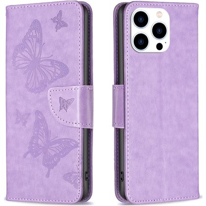 Mobigear Butterfly iPhone 16 Pro Max Hülle Klapphülle Geldbörse - Lila