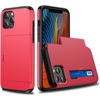 Mobigear Card iPhone 12 Hülle Hardcase Backcover Stoßfest mit Kartenhalter - Rot