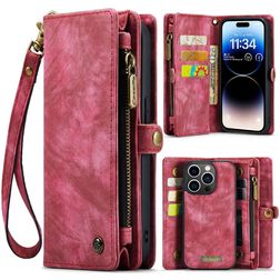 Caseme 008 iPhone 14 Pro Hülle Abnehmbare 2in1 Klapphülle Geldbörse - Rot