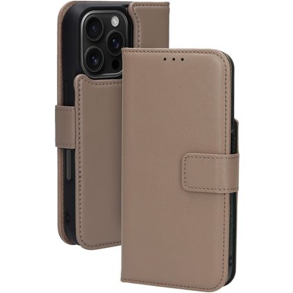 Mobiparts iPhone 16 Pro MagSafe Hülle Echtes Leder Abnehmbare 2in1 Klapphülle Geldbörse - Taupe