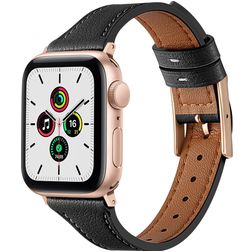 Mobigear Napoli Leder Apple Watch Armband Dornschließe - 49/46/45/44 mm - Schwarz